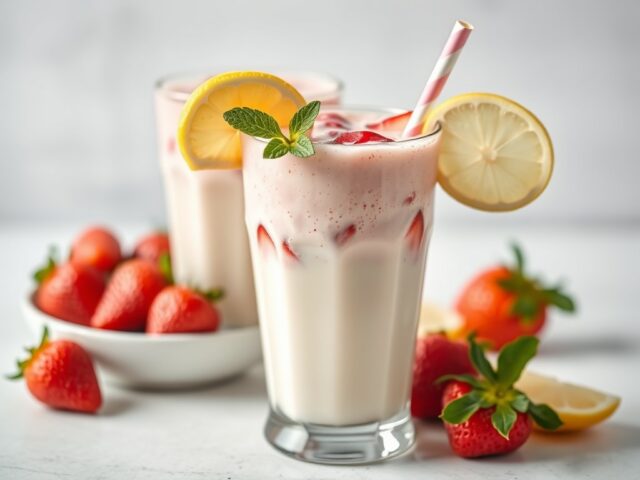 Aardbeienmilkshake — AI-gegenereerde illustratie