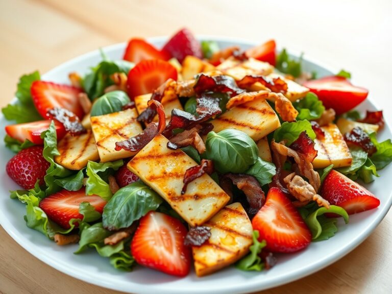 Aardbeiensalade met ontbijtspek