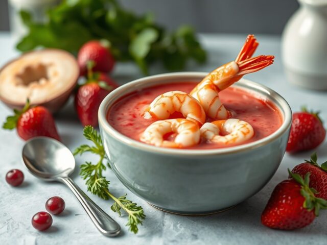 Aardbeiensoep met garnalen