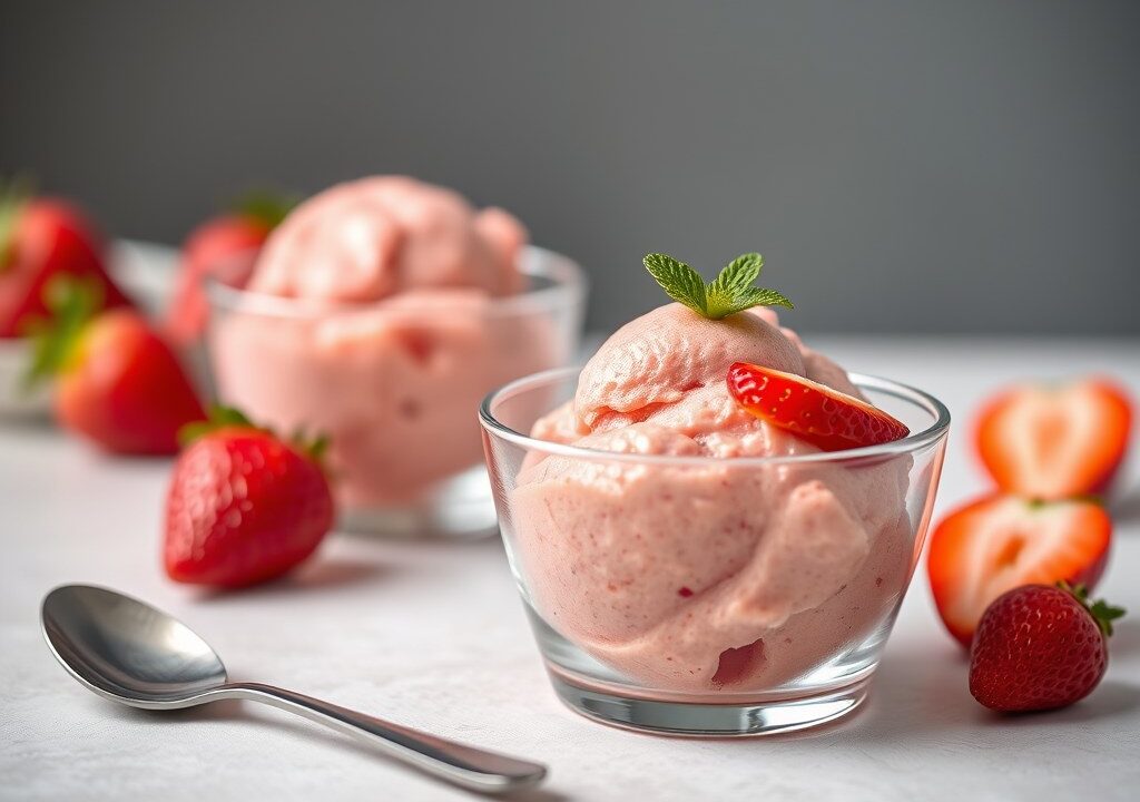 Aardbeiensorbet, AI-gegenereerde illustratie