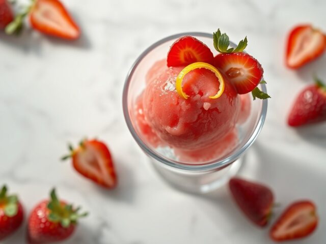 Aardbeiensorbet met sinaasappel