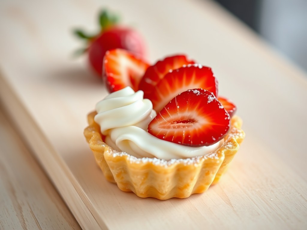 Aardbeientaartjes met vanillemascarpone, AI-gegenereerde illustratie