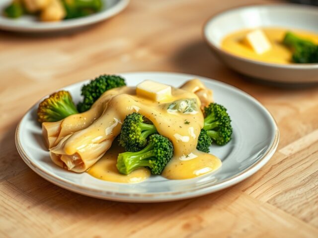 Aardperen met broccoli en kaassaus