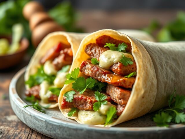 Aberdeen Angus wraps met waterkers en radijsraita