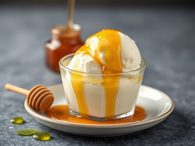 Abrikozen-yoghurt ijs met honing — AI-gegenereerde illustratie