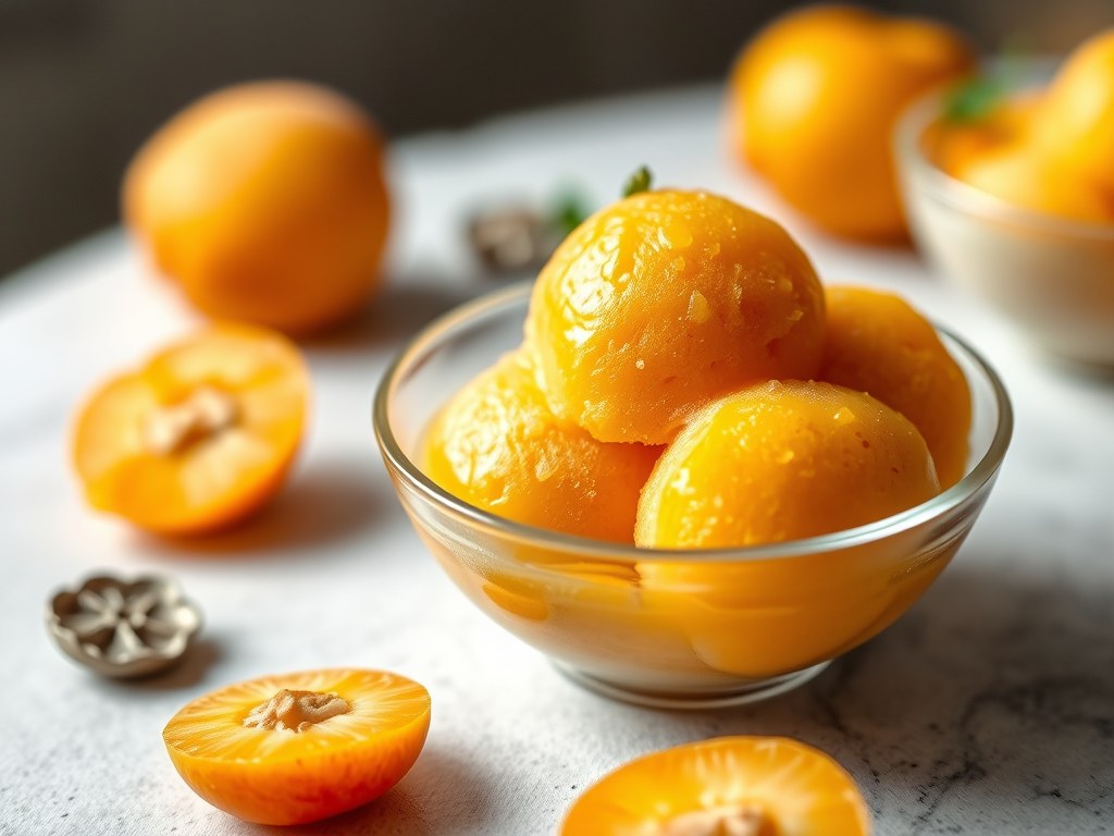 Abrikozensorbet, AI-gegenereerde illustratie