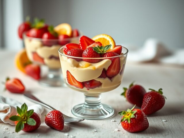Advocaattrifle met aardbeien — AI-gegenereerde illustratie