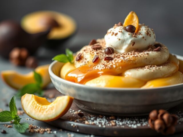Advocaatvanillevla met chocoladvla peer en slagroo