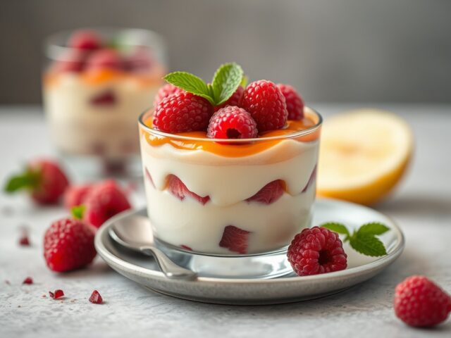 Advokaat- fruitdessert — AI-gegenereerde illustratie