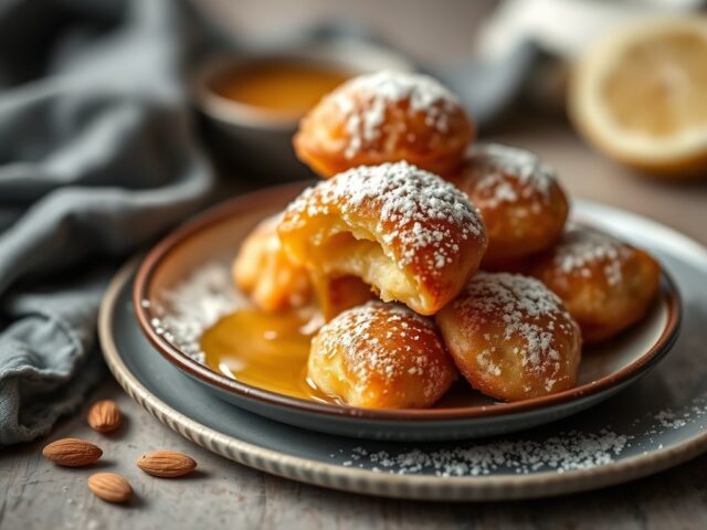 Amandelbeignets met honingsaus