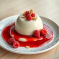 Amandelcréme op frambozensaus