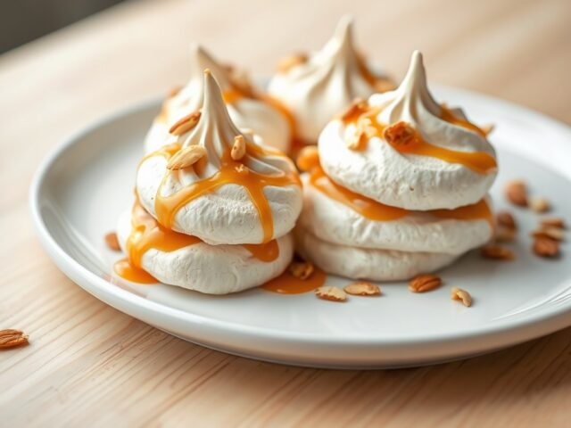 Amandelmeringues met karamelroom