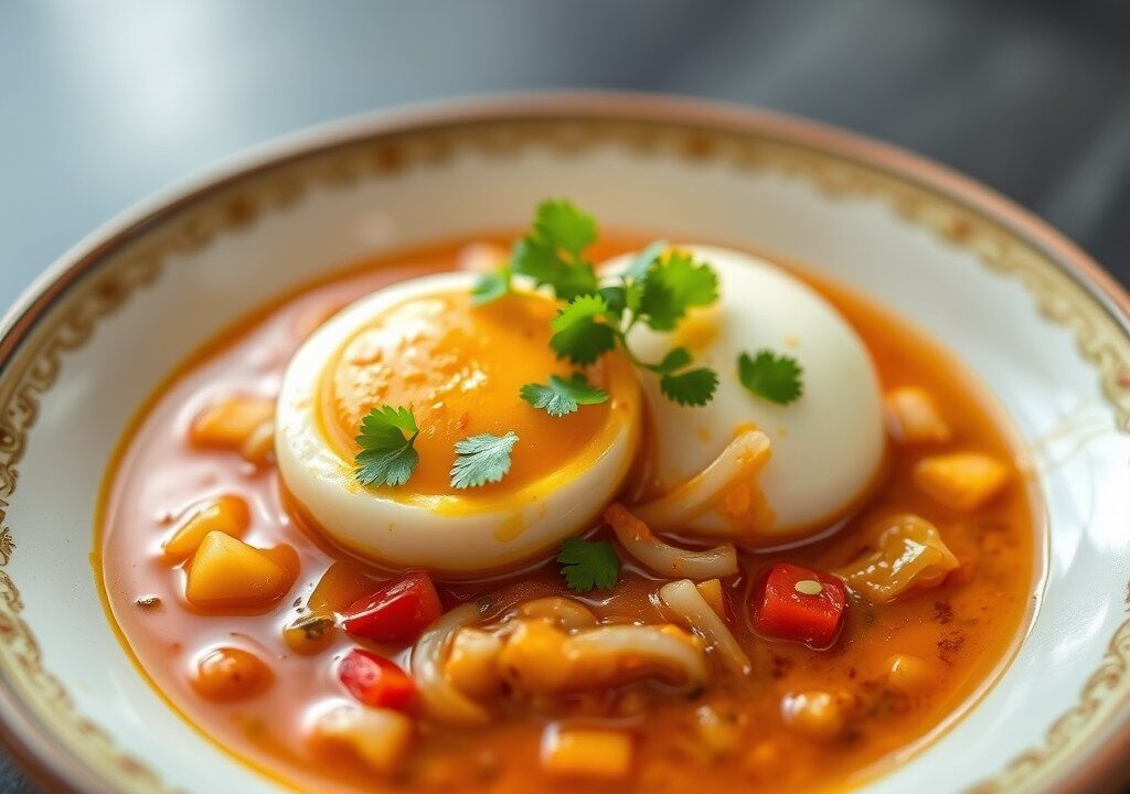 Ame koemoete – ei in indonesische saus, AI-gegenereerde illustratie