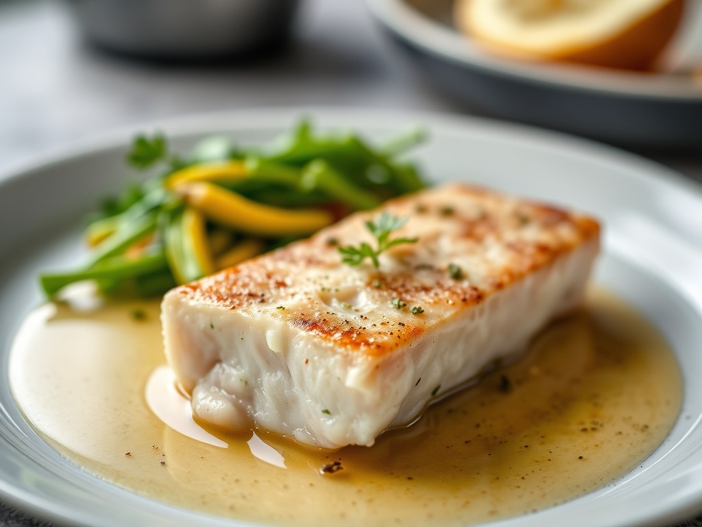 Amuse: Gerookte pangasiusfilet met Hüttenkäse, AI-gegenereerde illustratie