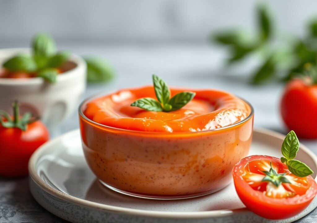Amuse tomatenmousse, AI-gegenereerde illustratie