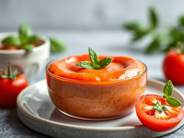Amuse tomatenmousse — AI-gegenereerde illustratie