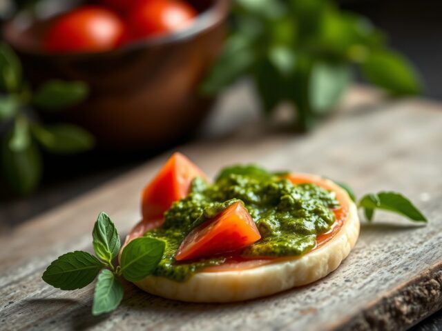 Amuse van carpaccio en pesto
