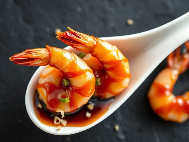 Amuse van gekarameliseerde scampies
