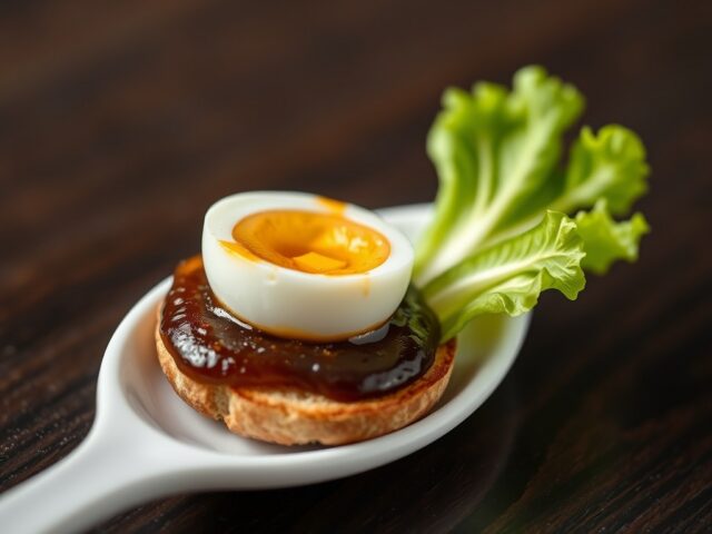 Amuse van kwarteleitje met uienconfiture