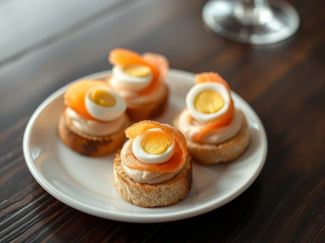 Amuse van zalmfilet en kwarteleitje