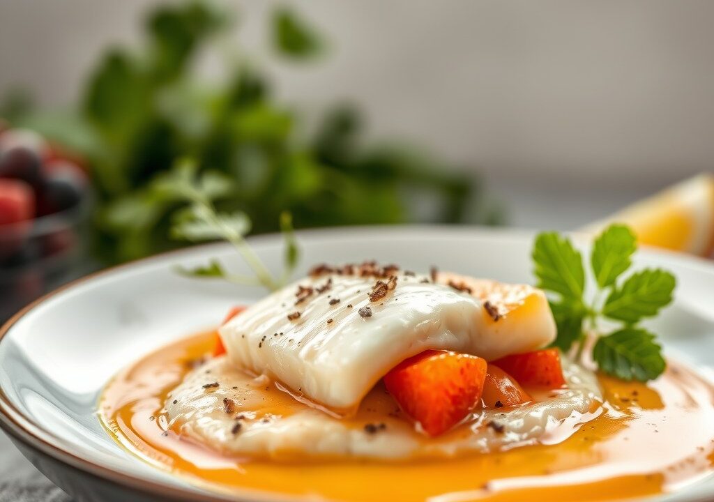 Amuse: Vis en fruitig, AI-gegenereerde illustratie