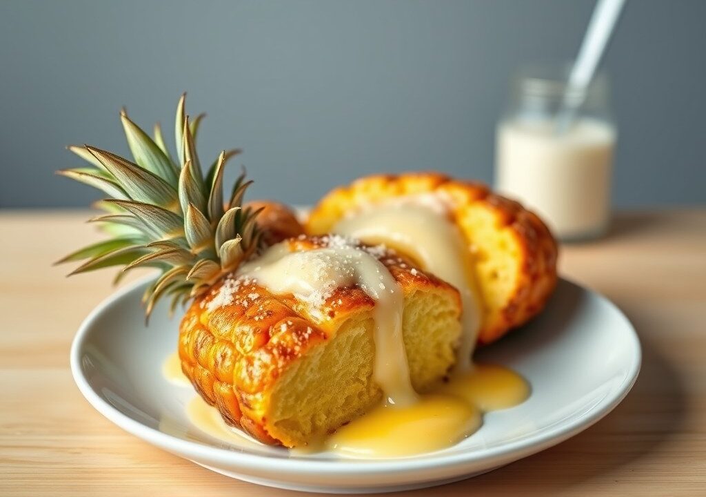 Ananas met dulche de leche, AI-gegenereerde illustratie