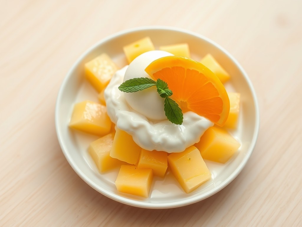 Ananas met zoete kokossaus, AI-gegenereerde illustratie
