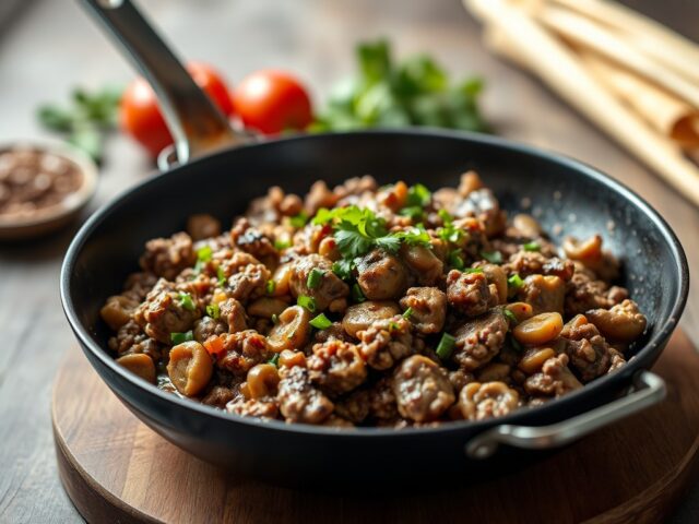 Andijvie-gehaktschotel met champignonsaus — AI-gegenereerde illustratie