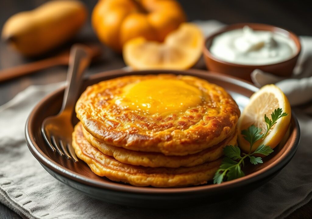 Antilliaanse pompoenpannenkoek (Arepa di Pampuna) — AI-gegenereerde illustratie