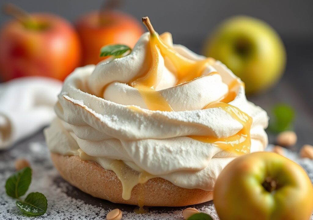 Appel-abrikozen meringue, AI-gegenereerde illustratie