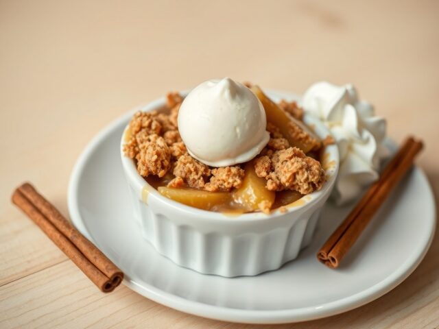 Appel kruimel met room en caramel ijs
