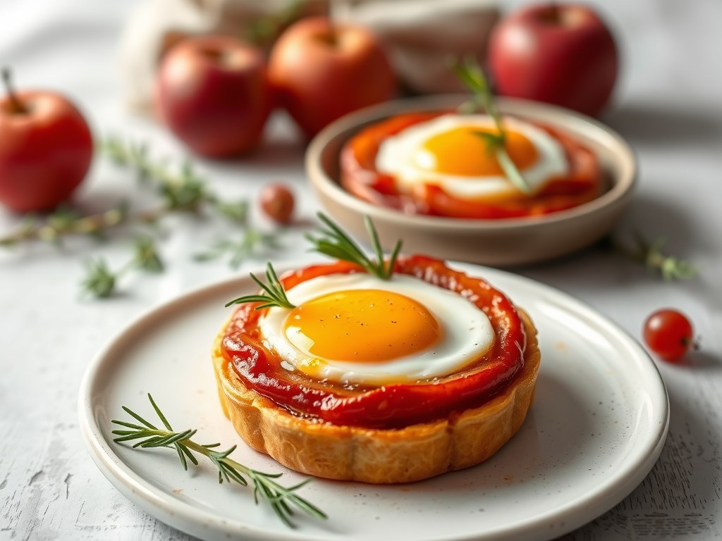 Appel-rode koolflan – bloedworst op peperkoek, AI-gegenereerde illustratie
