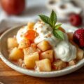 Appel-rozijnencompote met vanille-kaneelroom