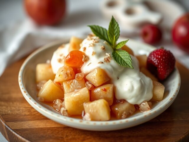 Appel-rozijnencompote met vanille-kaneelroom