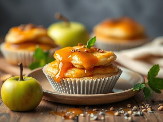 Appelcharlottes (mini) met karamelsaus — AI-gegenereerde illustratie
