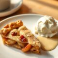 Appelgebak met vanillesaus en roomijs