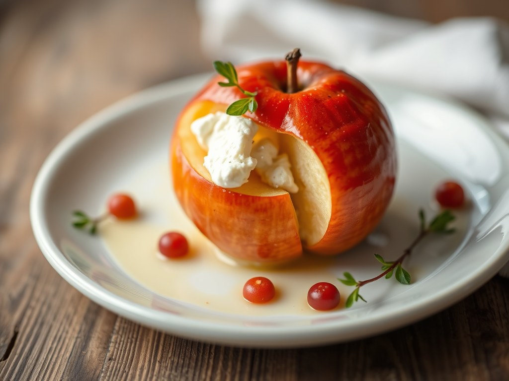 Appels gevuld met geitenkaas, AI-gegenereerde illustratie