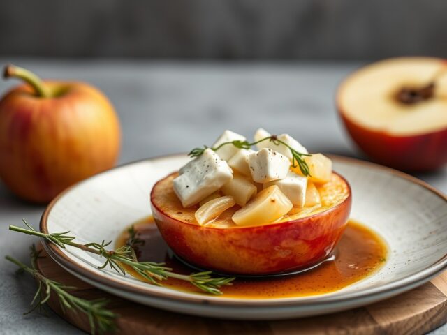 Appels gevuld met geitenkaas en prei — AI-gegenereerde illustratie