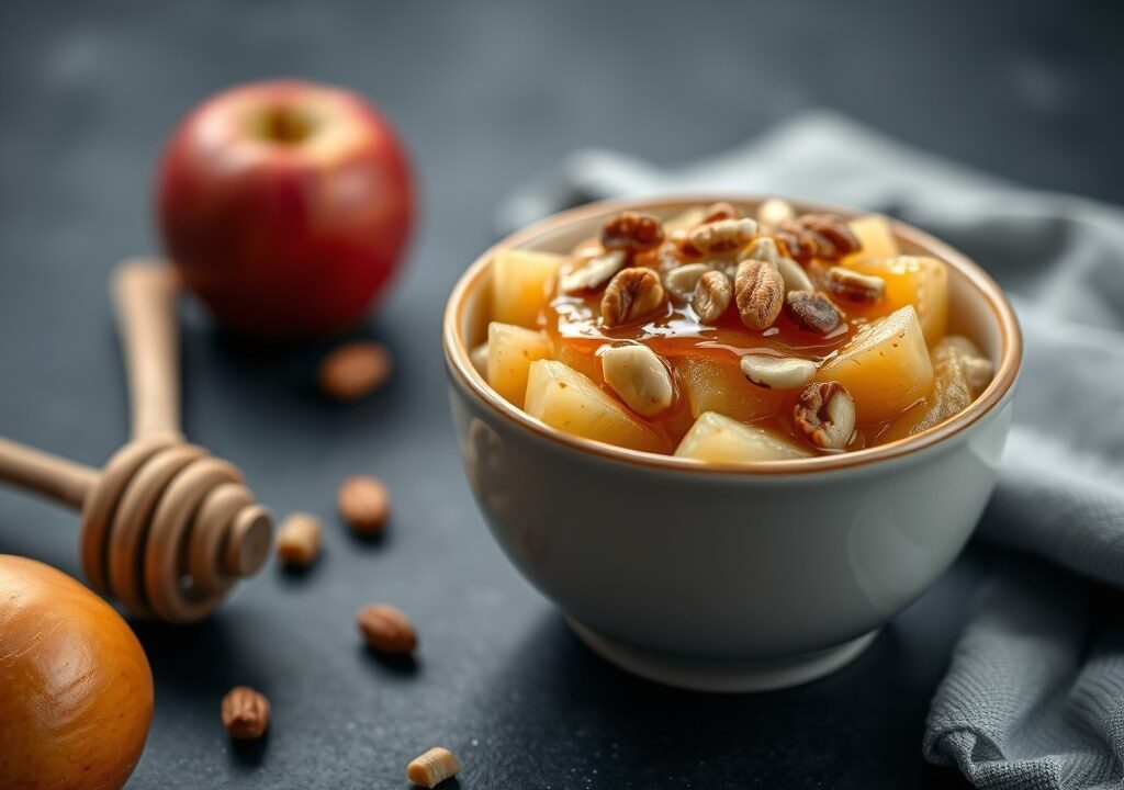 Appels gevuld met honing en noten, AI-gegenereerde illustratie
