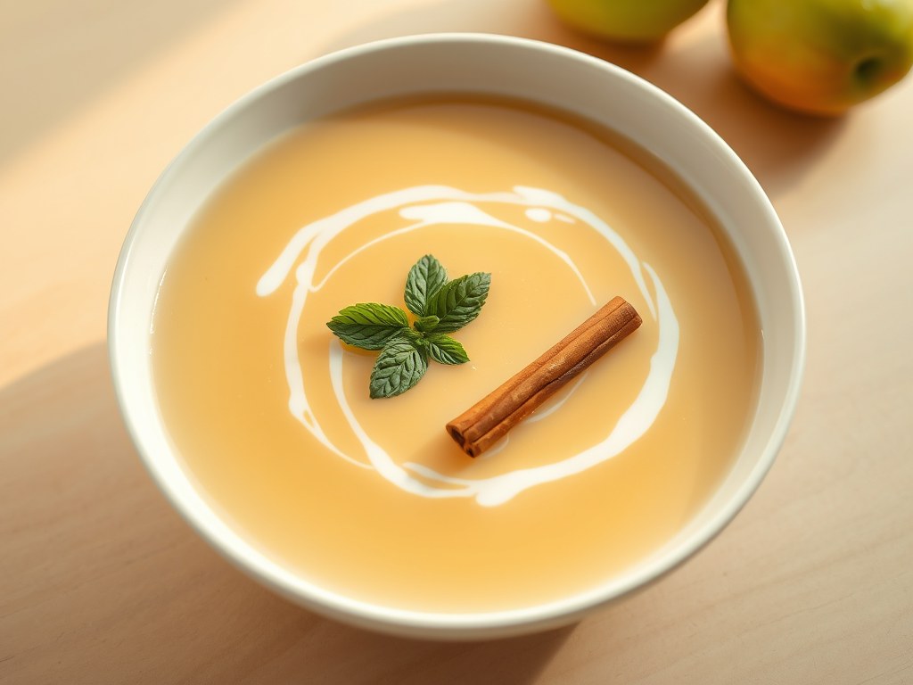 Appelsoep met kaneel en verse munt, AI-gegenereerde illustratie