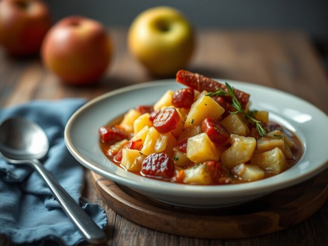 Appelstamppot met chorizo — AI-gegenereerde illustratie
