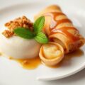 Appelstroopparfait met een loempia van appel