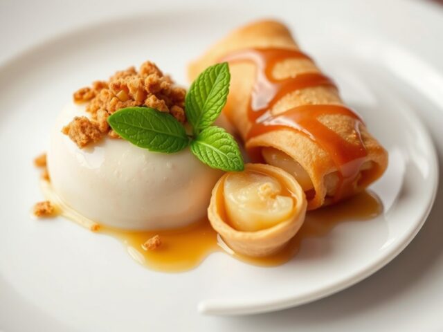 Appelstroopparfait met een loempia van appel