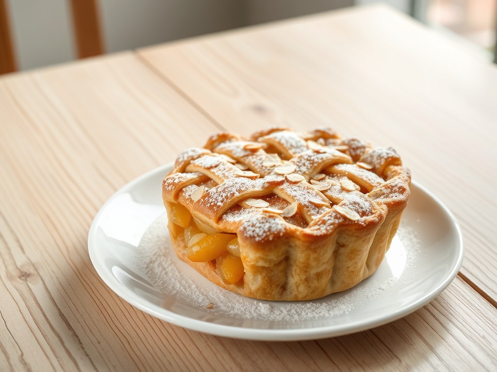 Appeltaart met amandelkorstje, AI-gegenereerde illustratie