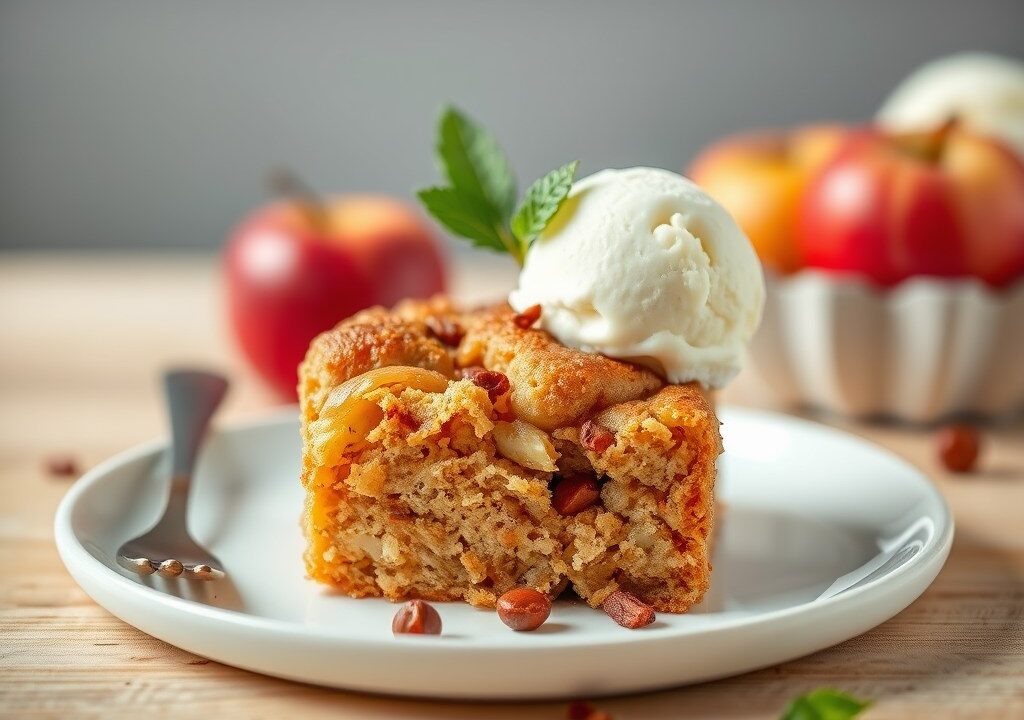 Appeltaart voor diabetici met ijs — AI-gegenereerde illustratie