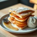 Appeltompouce met vanillesaus en honing ijs