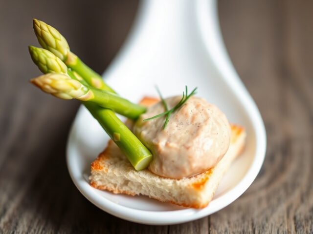 Asperge-amuse met een mousse van ganzenlever