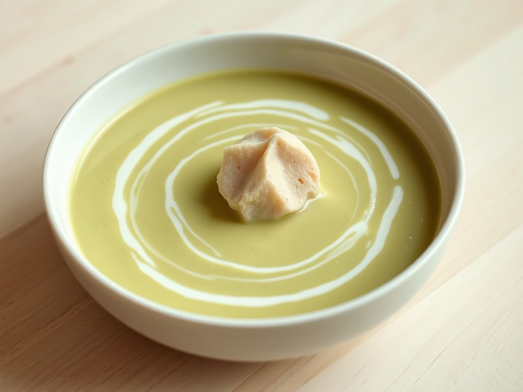 Asperge crèmesoep met roomijs, AI-gegenereerde illustratie