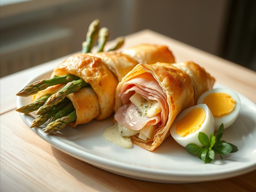 Asperge in bladerdeeg, AI-gegenereerde illustratie