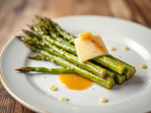 Asperge met kaas en een byte — AI-gegenereerde illustratie